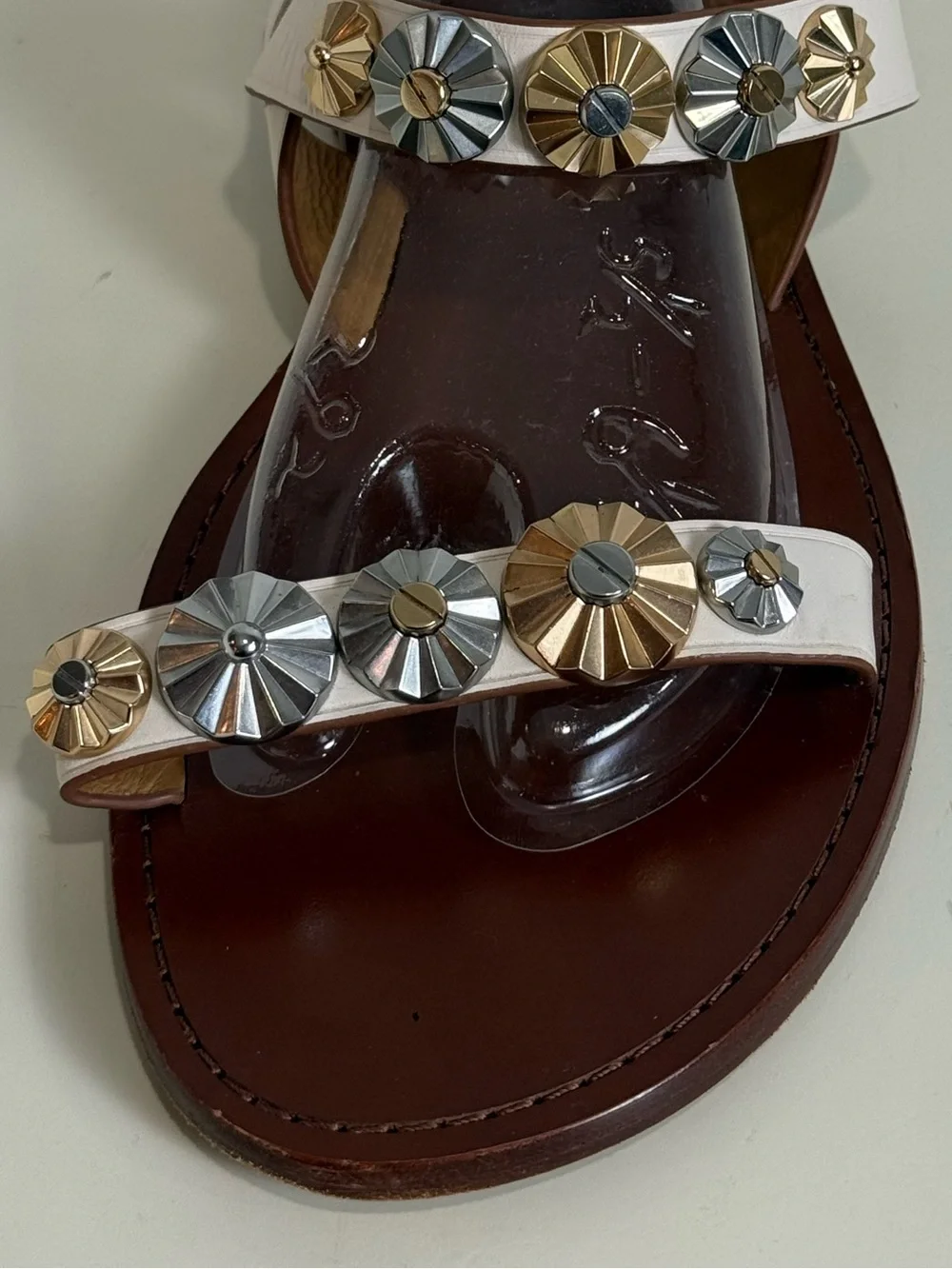 Coach Eleanor Studded Leather Flat Sandals Ivory/Cream Women’s Size 10B